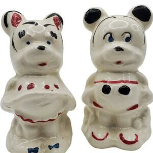 Minnie Mickey Mouse Shakers Salt Pepper Vintage 1940s Hand Painted Ceramic